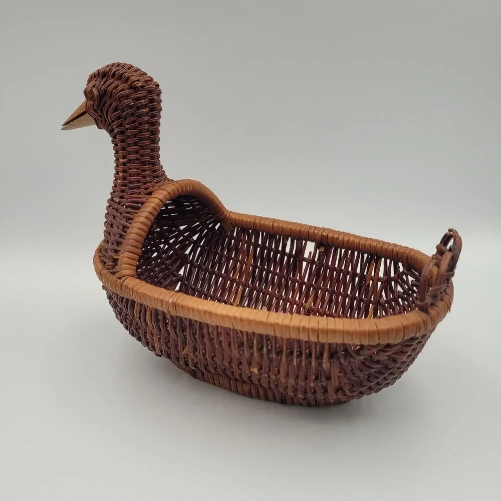Vintage Wicker Duck Goose Basket Wood Beak 8